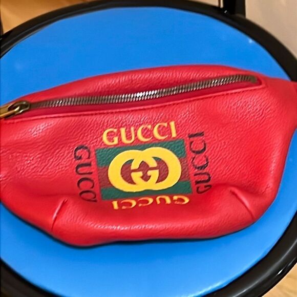 ❤️NWOT Gucci Belt Grained Logo Hibiscus Red Calfskin Cross Body Bag - Picture 3 of 14
